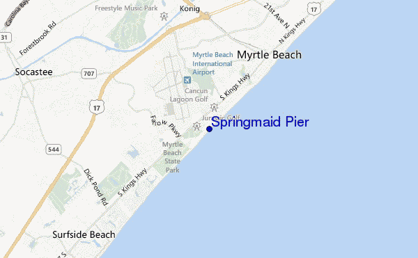 mapa de localização de Springmaid Pier