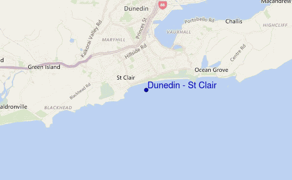 mapa de localização de Dunedin - St Clair