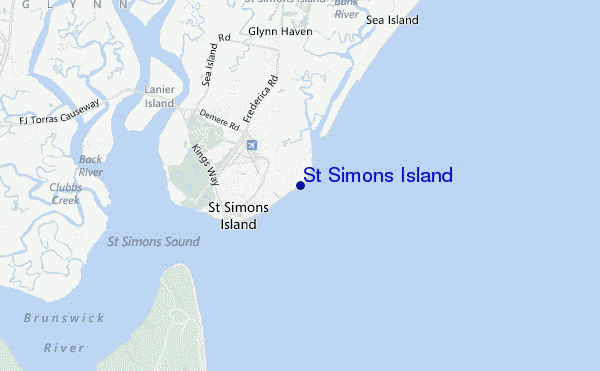 mapa de localização de St Simons Island