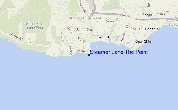 mapa de localização de Steamer Lane-The Point