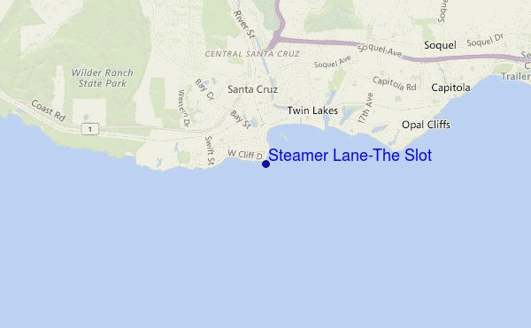 mapa de localização de Steamer Lane-The Slot