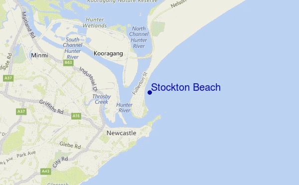 mapa de localização de Stockton Beach