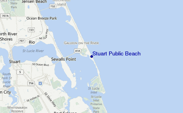 mapa de localização de Stuart Public Beach