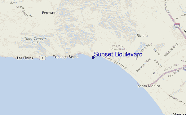 mapa de localização de Sunset Boulevard