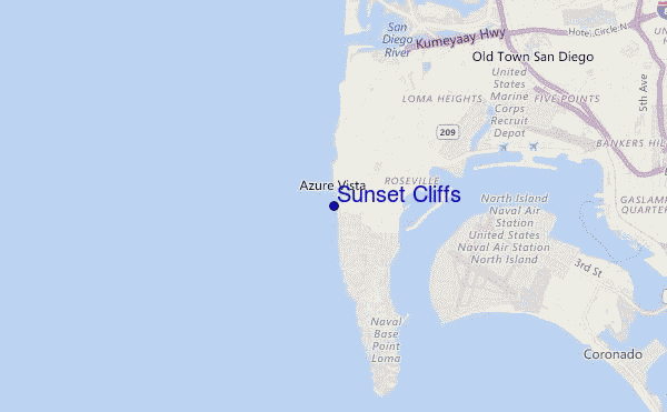mapa de localização de Sunset Cliffs