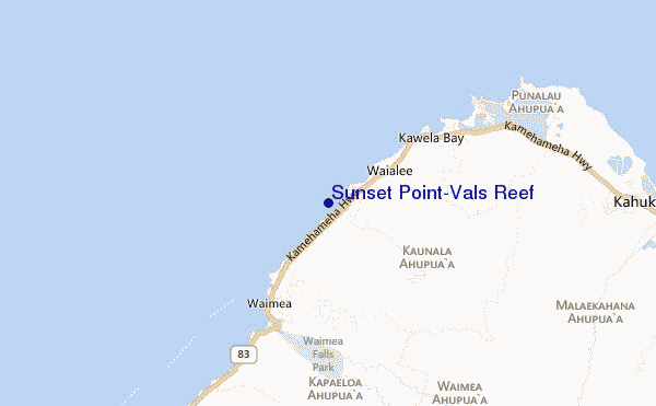 mapa de localização de Sunset Point/Vals Reef
