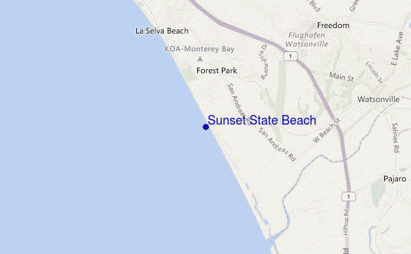 mapa de localização de Sunset State Beach