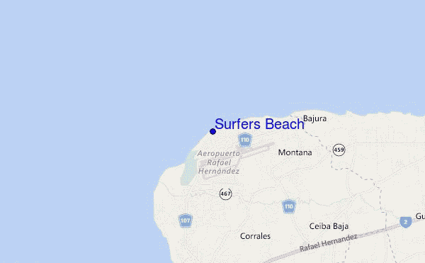 mapa de localização de Surfers Beach