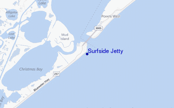 mapa de localização de Surfside Jetty