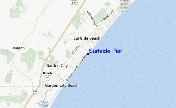 mapa de localização de Surfside Pier