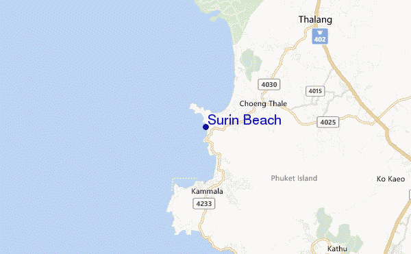 mapa de localização de Surin Beach