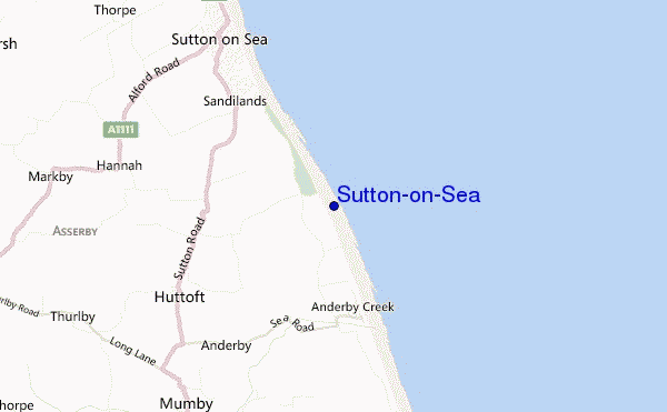 mapa de localização de Sutton-on-Sea