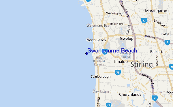 mapa de localização de Swanbourne Beach