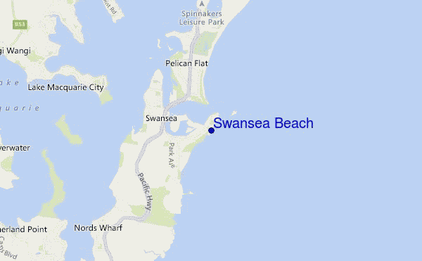 mapa de localização de Swansea Beach