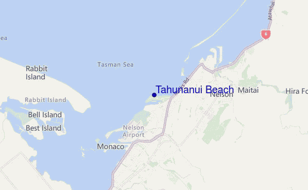mapa de localização de Tahunanui Beach