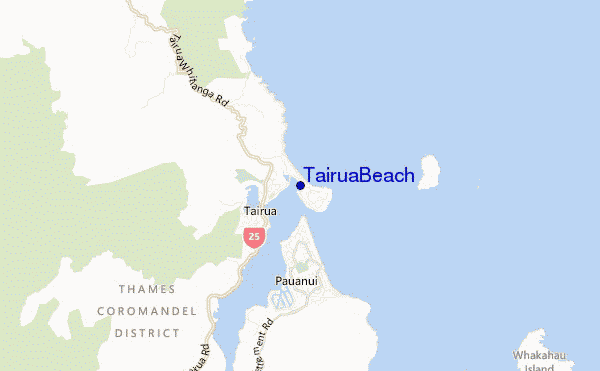 mapa de localização de Tairua Beach