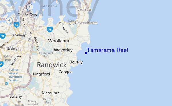 mapa de localização de Tamarama Reef