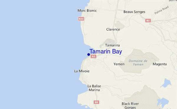 mapa de localização de Tamarin Bay