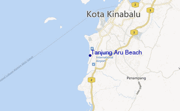 mapa de localização de Tanjung Aru Beach