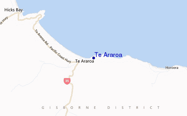 mapa de localização de Te Araroa