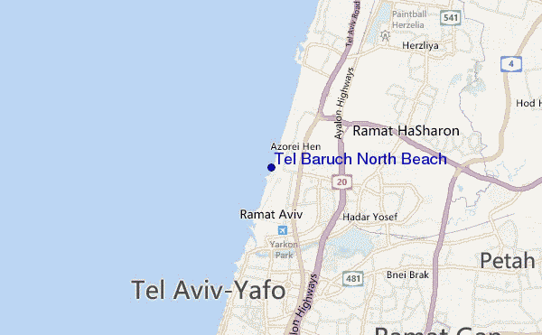 mapa de localização de Tel Baruch North Beach