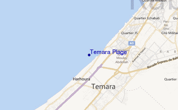 mapa de localização de Temara Plage