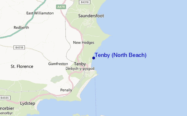 mapa de localização de Tenby (North Beach)