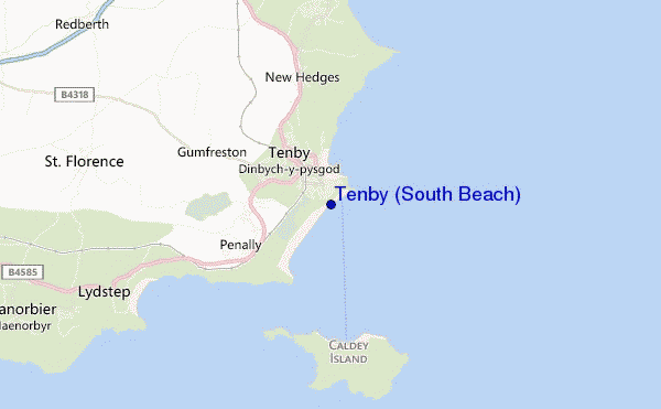 mapa de localização de Tenby (South Beach)