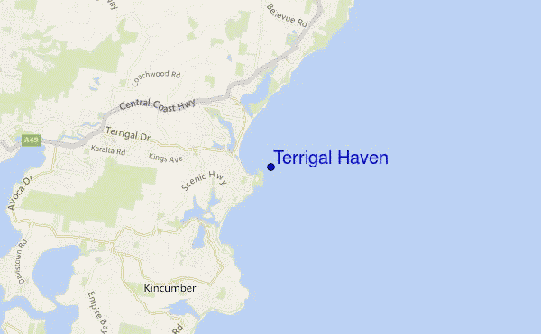 mapa de localização de Terrigal Haven