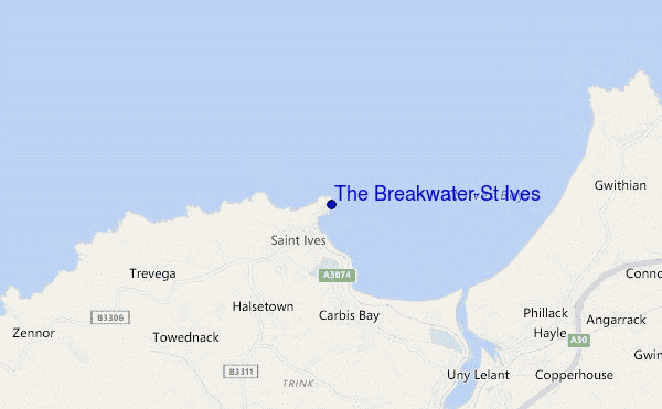 mapa de localização de The Breakwater-St Ives