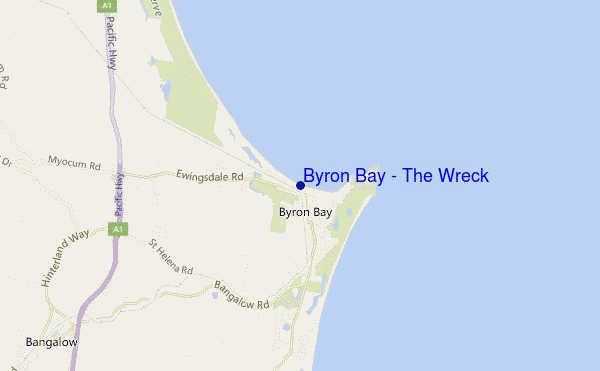 mapa de localização de Byron Bay - The Wreck