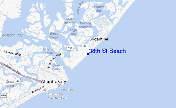 mapa de localização de 38th St Beach