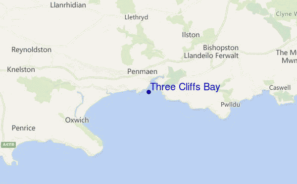 mapa de localização de Three Cliffs Bay
