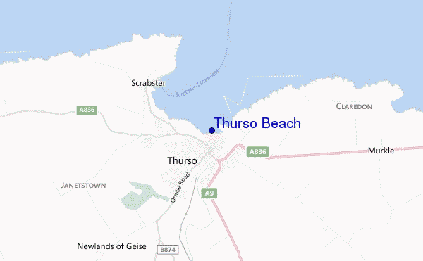 mapa de localização de Thurso Beach