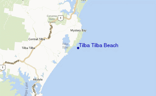 mapa de localização de Tilba Tilba Beach