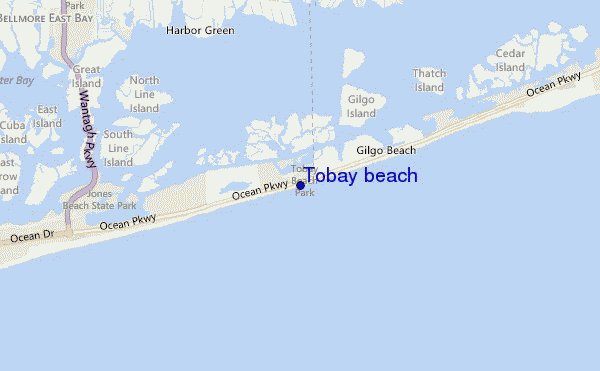 mapa de localização de Tobay beach