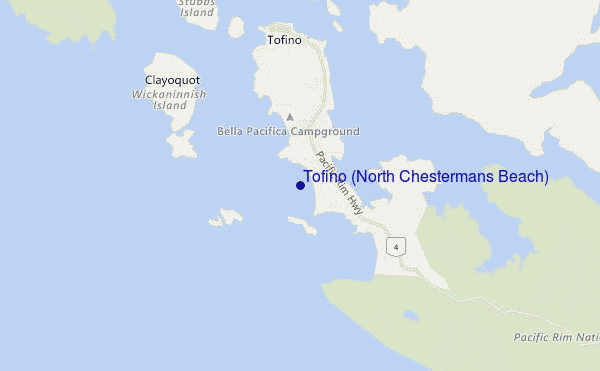 mapa de localização de Tofino (North Chestermans Beach)