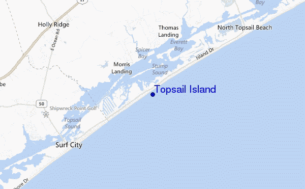 mapa de localização de Topsail Island