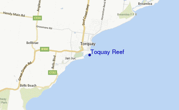 mapa de localização de Toquay Reef