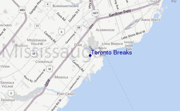 mapa de localização de Toronto Breaks