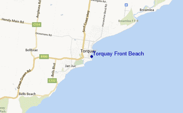 mapa de localização de Torquay Front Beach