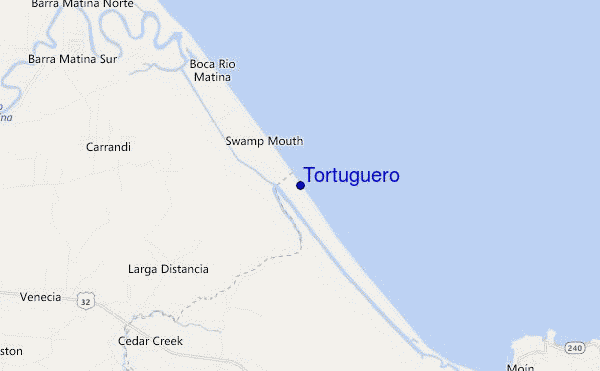 mapa de localização de Tortuguero