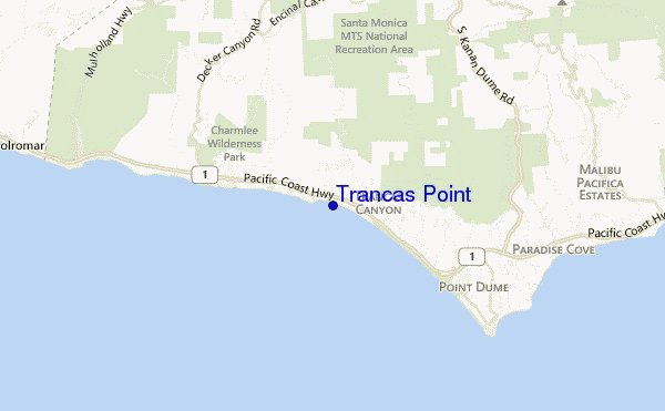mapa de localização de Trancas Point