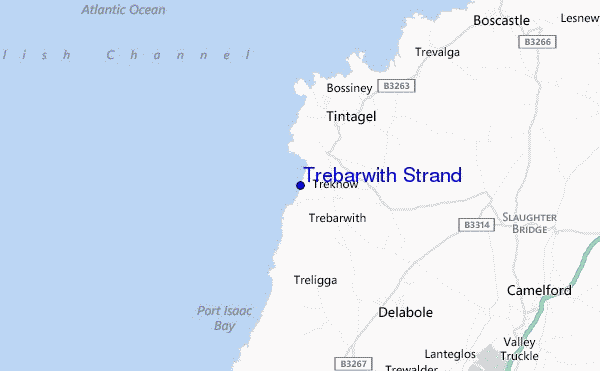 mapa de localização de Trebarwith Strand