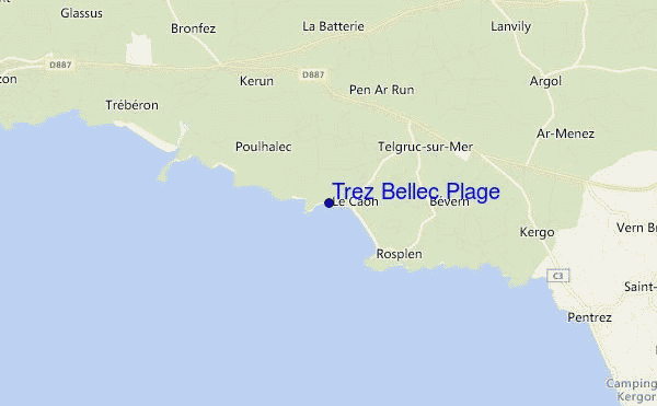 mapa de localização de Trez Bellec Plage