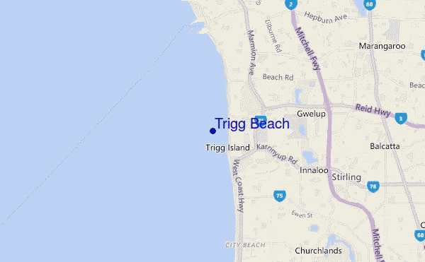 mapa de localização de Trigg Beach