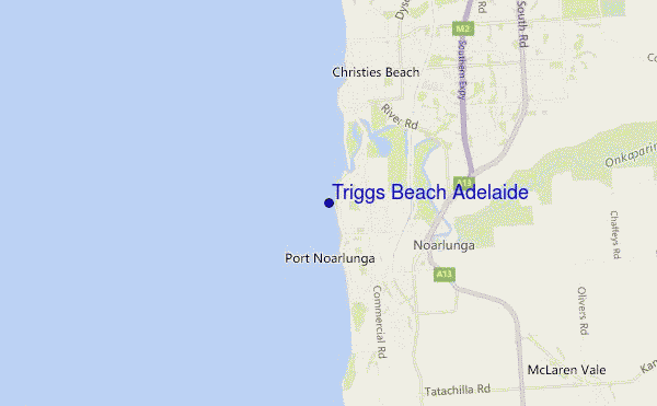 mapa de localização de Triggs Beach Adelaide