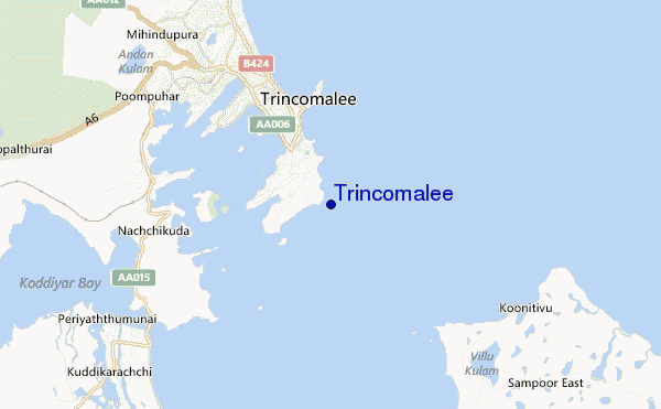 mapa de localização de Trincomalee