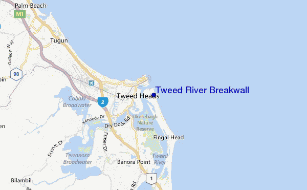 mapa de localização de Tweed River Breakwall