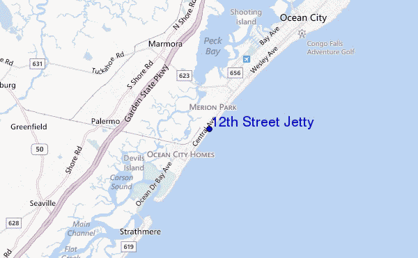 mapa de localização de 12th Street Jetty